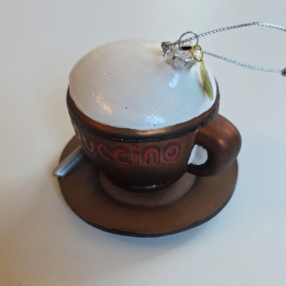 Christmas Ornament - Cappuccino with White Foam And Silver Spoon